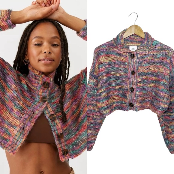 BDG Sweaters - Urban Outfitter’s BDG Multicolor Cropped Button Down Cardigan M Knit Rainbow